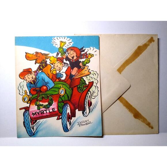 Myrtle Christmas Greeting Card Famous Comics 1951 King Features Dudley Fisher - Picture 2 of 5
